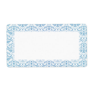 Delicate and Feminine Teal Blue and White Damask Label