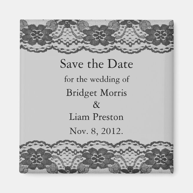 Delicate and Lacy Save the Date Magnet (gray) (Front)
