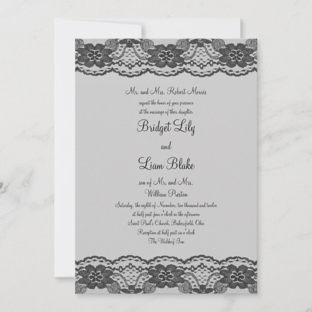 Delicate and Lacy Wedding Invitation (gray) (Front)
