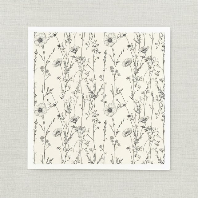 Delicate and soft cream wild flowers napkin (Delicate and soft cream wild flowers napkin.)