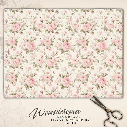 Delicate Antique  Soft Pastel Pink Rose Decoupage Tissue Paper