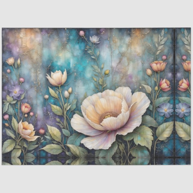 Delicate Apricot Cosmos on Teal Tissue Paper (Front)