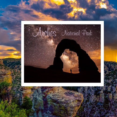 Delicate Arch against Starry Sky Arches NP Utah Postcard