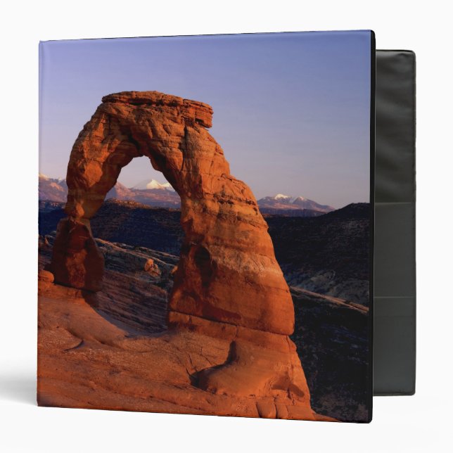 Delicate Arch at Sunset with snow covered La 3 Ring Binder (Front/Inside)
