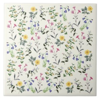 Delicate Arranged Botanical Wildflowers Tile 6x6