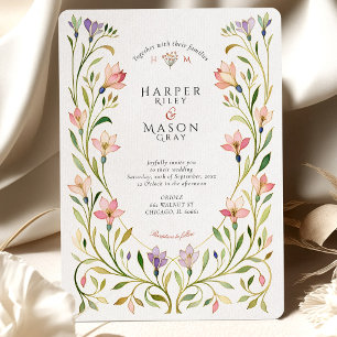 Delicate Art Nouveau Floral Gold Wedding Invitation