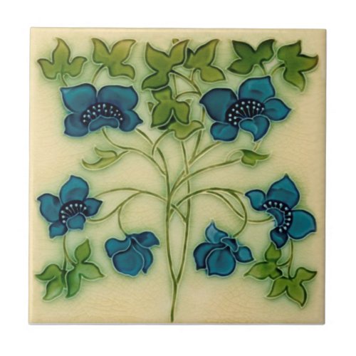 Delicate Art Nouveau Pilkington Blue Floral Repro Ceramic Tile