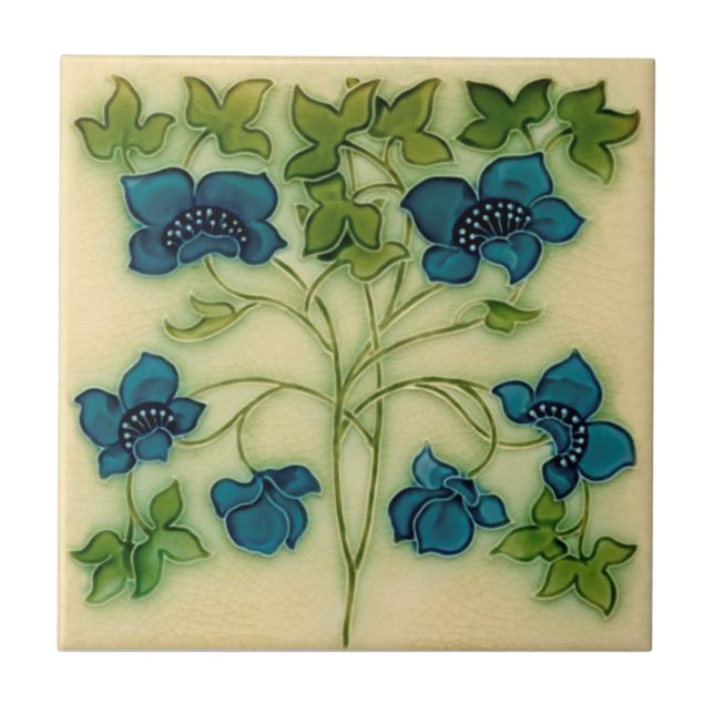 Delicate Art Nouveau Pilkington Blue Floral Repro Ceramic Tile (Front)
