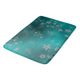 Delicate Asian flowers blue Bath Mat