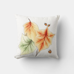 Delicate Autumn Leaves with Acorns Throw Pillow