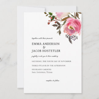 Delicate Autumn Roses Watercolor  Invitation
