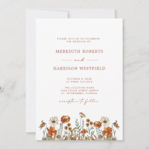 Delicate Autumn Wildflowers Simple Elegant Wedding Invitation