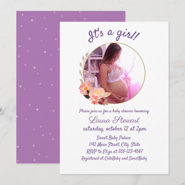 Delicate Baby Shower Invitation With Photo (Front/Back)