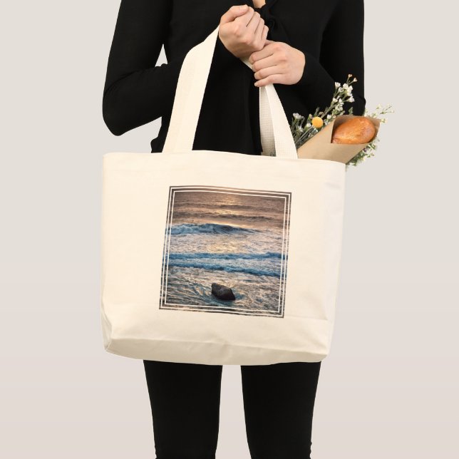 Delicate Beach Sunset Large Tote Bag (Front (Product))