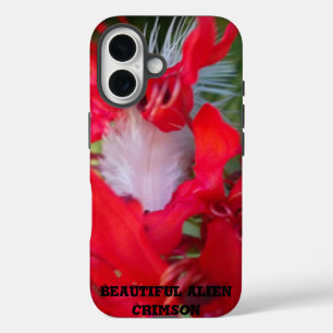 Delicate Beauty: Red Flower with White Feather iPhone 16 Case