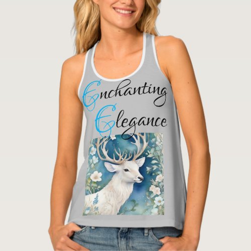 Delicate Beauty Snow_White Deer and Flowers Tank Top