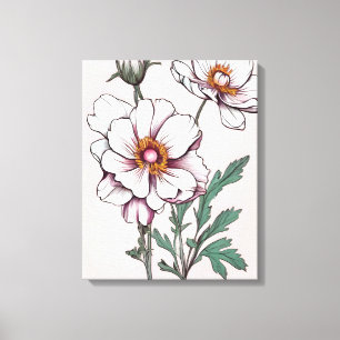 Delicate Beauty: White Flowers on Pink Canvas Print