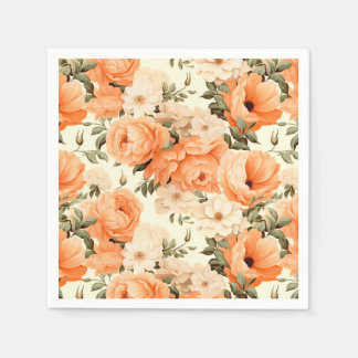 Delicate beige peach flowers napkins