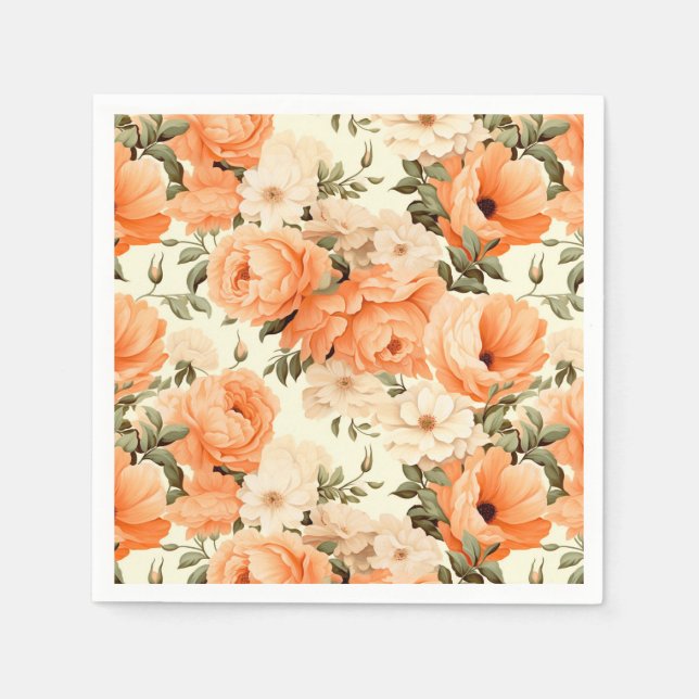 Delicate beige peach flowers napkins (Front)