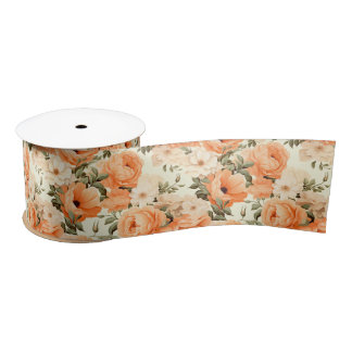 Delicate beige peach flowers satin ribbon