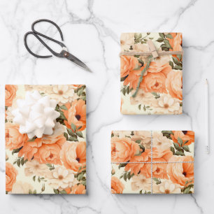 Delicate beige peach flowers wrapping paper sheets