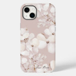Delicate Beige White Watercolor Flowers Monogram Case-Mate iPhone 14 Plus Case