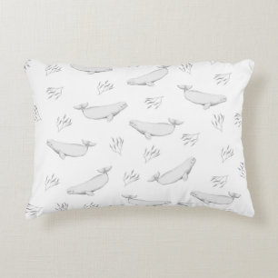 Delicate Beluga Whales And Sea Weed Illustration  Accent Pillow