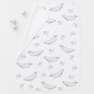 Delicate Beluga Whales And Sea Weed Illustration Baby Blanket