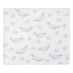Delicate Beluga Whales And Sea Weed Illustration Duvet Cover