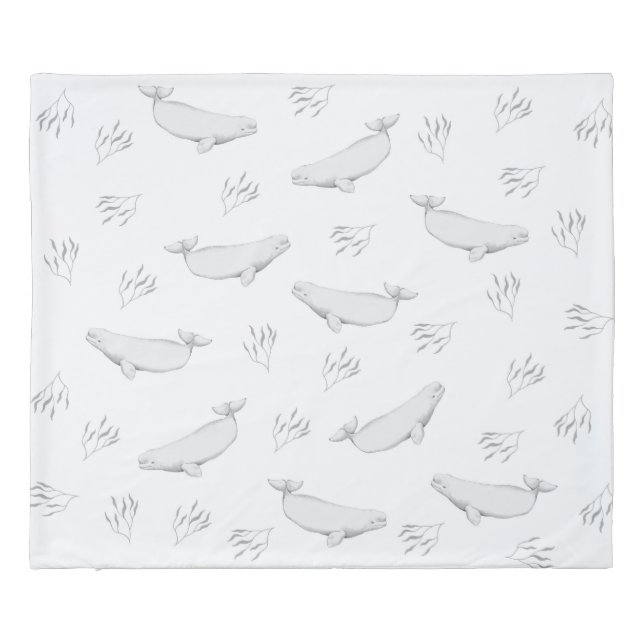 Delicate Beluga Whales And Sea Weed Illustration  Duvet Cover (Back)
