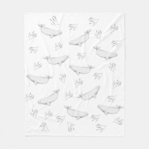 Delicate Beluga Whales And Sea Weed Illustration Fleece Blanket
