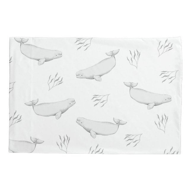 Delicate Beluga Whales And Sea Weed Illustration   Pillow Case (Back)