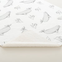 Delicate Beluga Whales And Sea Weed Illustration  