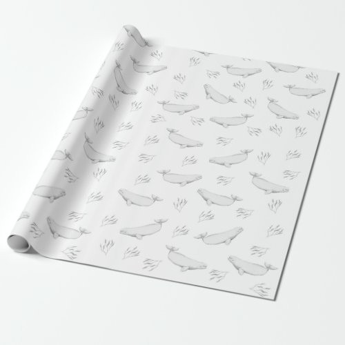 Delicate Beluga Whales And Sea Weed Illustration  Wrapping Paper