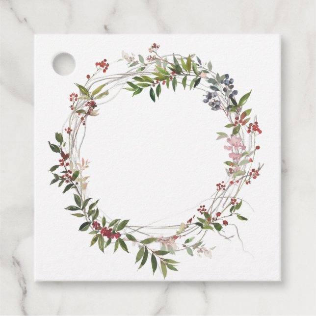 Delicate Berry and Foliage Wreath Gift Tag (Front)