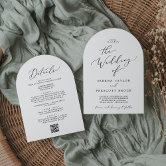 Delicate Gold Calligraphy Arch All In One Wedding Invitation