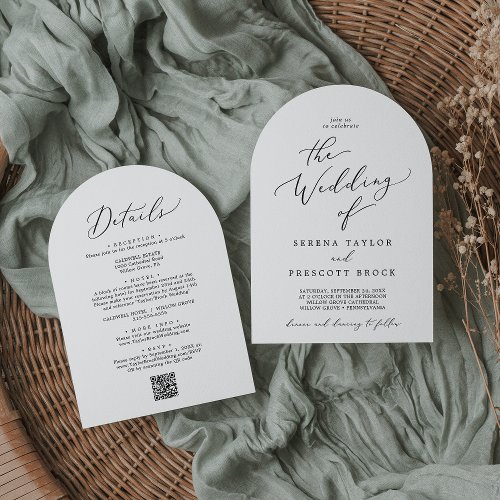 Delicate Black All In One QR Code Arch Wedding Invitation