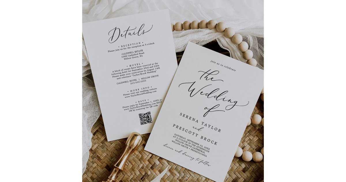 Delicate Black All In One QR Code Wedding Invitation
