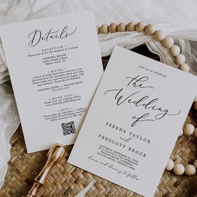 Delicate Black All In One QR Code Wedding Invitation (Creator Uploaded)