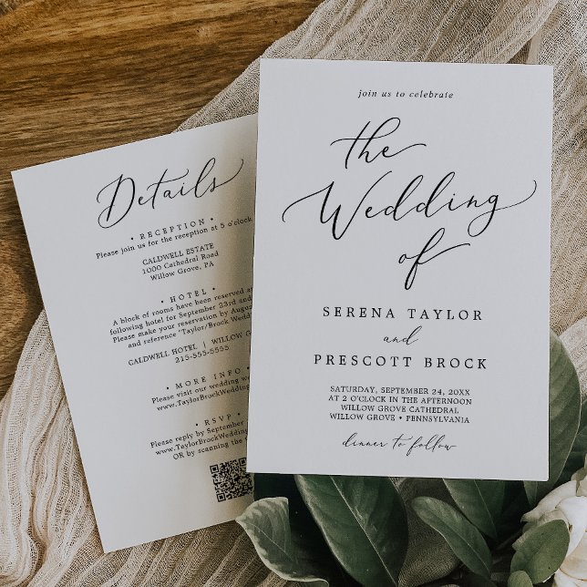 Delicate Black All In One QR Dinner Wedding Invitation (Delicate Black All In One QR Dinner Wedding Invitation)