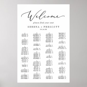 Delicate Black Alphabetical Seating Chart | Zazzle