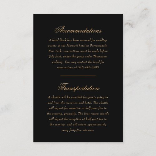 Delicate Black and Gold Script Wedding Direction Enclosure Card