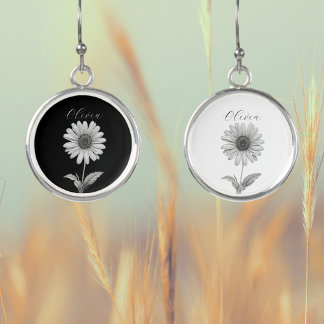 Delicate Black and White Daisy Flower Customizable Earrings