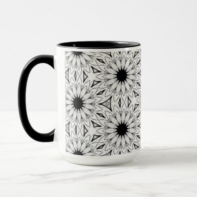 Delicate Black and White Flower Pattern Mug (Left)