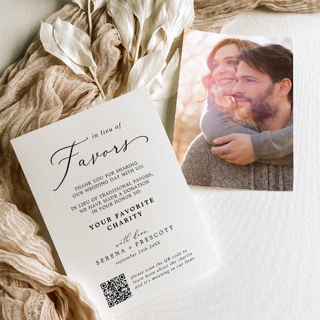 Delicate Black and White In Lieu Of Favors Card (Delicate Black and White In Lieu Of Favors Card)