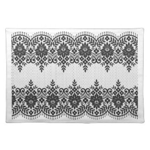 Delicate Black and White Lace Pattern Cloth Placemat