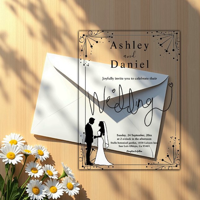Delicate Black And White Romantic Couple Wedding Acrylic Invitations (Creator Uploaded)