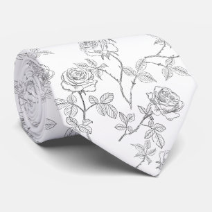 Delicate black and white roses neck tie