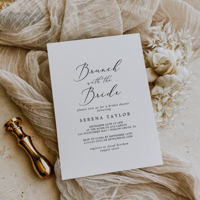 Delicate Black Brunch with the Bride Bridal Shower Invitation