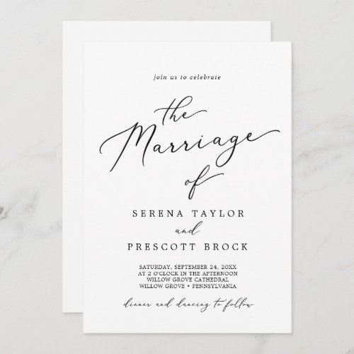 Delicate Black Calligraphy All In One Marriage Invitation